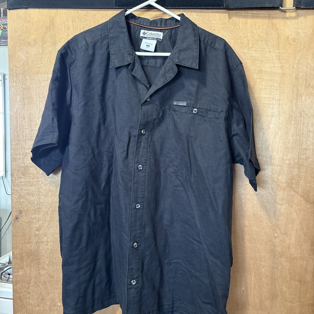 Used 2000'S Columbia Short-Sleeve Ramie x Cotton Box Shirt Men's XL Black
